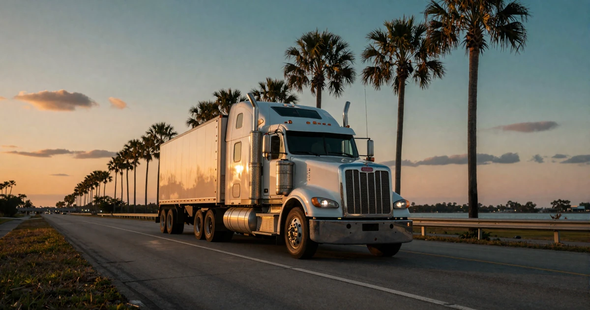 Trucker dating Illinois: Peterbilt rig rolling through Chicago intermodal yard at dawn on I-55